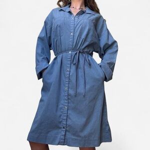 vintage Neiman Marcus button up blue dress with tie waist